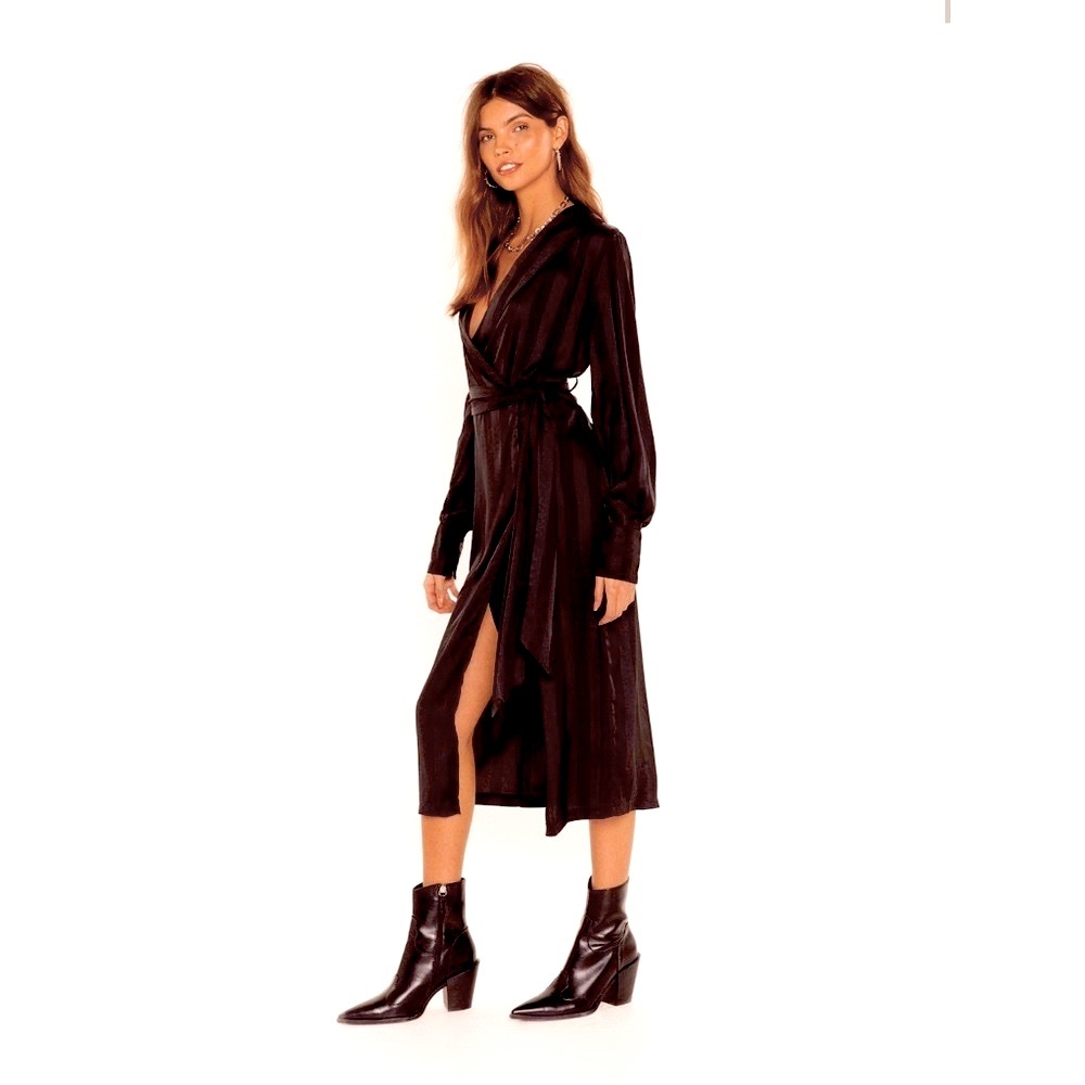 NEW WITH TAGS NASTY GAL STRIPE YOUR WAY SATIN MIDI DRESS IN  BLACK 🖤